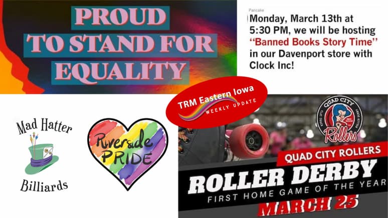 Protests, Banned Book Storytime, St. Patrick’s Day, billiards in Fairfield, plus Pride in Iowa City, Ottumwa, Fort Madison