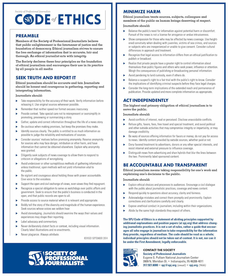 SPJ Code of Ethics for journalists