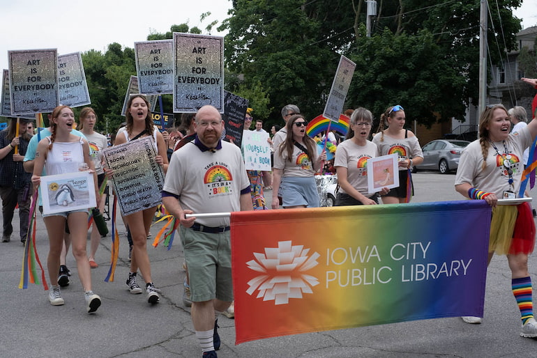 The Iowa City Public Library in the Iowa City Pride Parade June 15