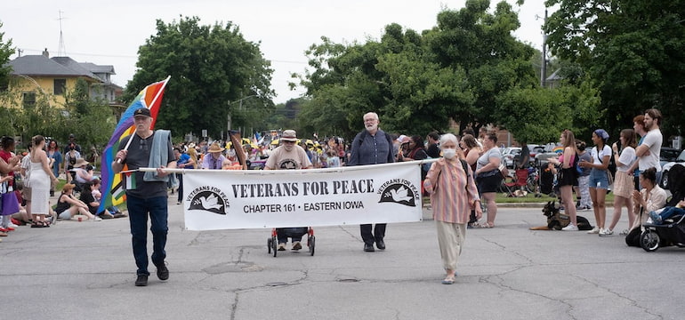 Veterans for Peace in the Iowa City Pride Parade June 15