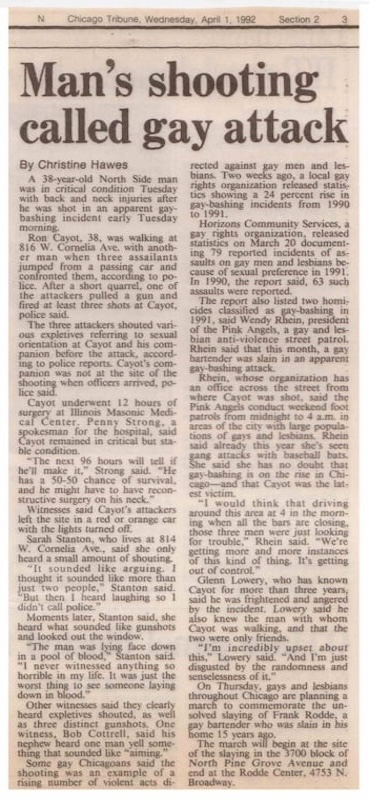 4-1-92 article for Chicago Tribune about gay-bashing