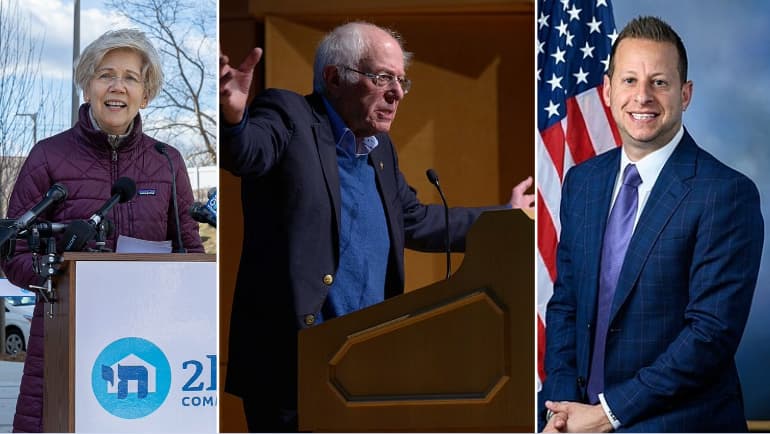 Elizabeth Warren, Bernie Sanders and Jared Moskowitz