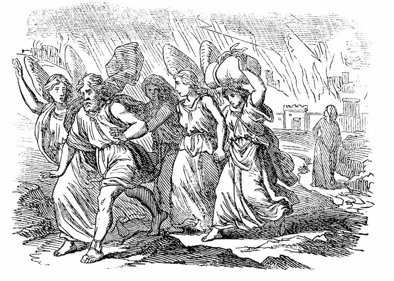 angels and sodom and gomorrah 770x550 Lot and daughters and angels fleeing Sodom and Gomorrah