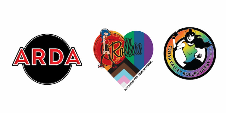 Ames Roller Derby Association, Quad City Rollers and Cedar Valley Roller Derby logos