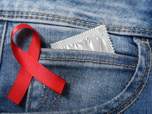 HIV ribbon with condom