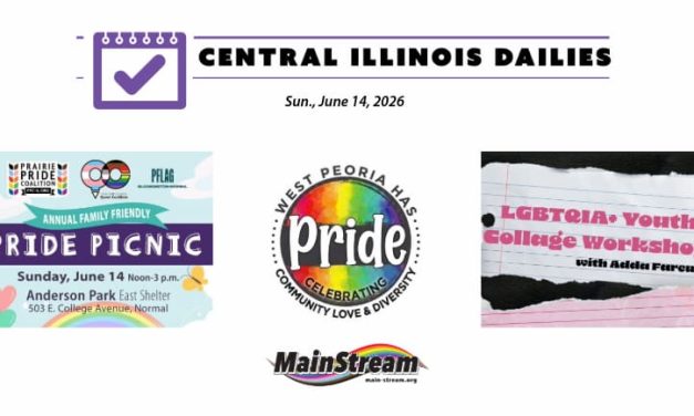 Prairie Pride Coalition Picnic, West Peoria Pride Party today, LGBTQ+ Youth Collage Class Wednesday: Central Illinois Dailies for 6-14-26